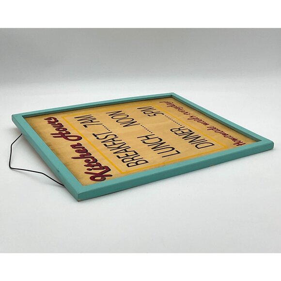 Retro Faux Aged Wooden KITCHEN HOURS Hanging Sign Teal Border & Hanging Wire - Picture 3 of 3